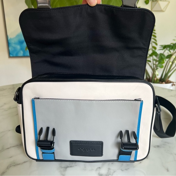 COACH Track Crossbody In Colorblock Chalk Black Gravel Gray Blue Leather C2865 - Picture 9 of 15